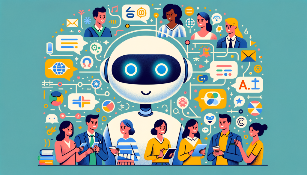 Create an illustration within the 3:2 aspect ratio that reflects a positive and light-hearted style. The artwork should encapsulate the theme of the article titled '6 Ways to Use ChatGPT to Learn a Foreign Language'. Depict an array of individuals of different genders and ethnic backgrounds engaging with an AI assistant (ChatGPT) in their process of learning various foreign languages. The AI should visually represent a friendly and intelligent entity. The background could include icons or symbols of different languages. The overall image should evoke the sense of global connection, growth, and exploration through language learning facilitated by AI.