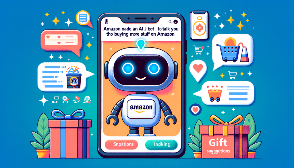 Generate an illustration in a cartoonish style portraying the concept of an AI-powered search engine. The scene includes a large magnifying glass floating above a cityscape, with lines representing search queries radiating out from it. Around it, there should also be a few futuristic skyscrapers symbolizing different data sources with lights within them indicating search activity. Also, represent the Copilot feature as a friendly robot lending a guiding hand to the queries. On one edge of the city, depict a group of people with diverse genders and descents looking appreciatively at the magnifying glass.