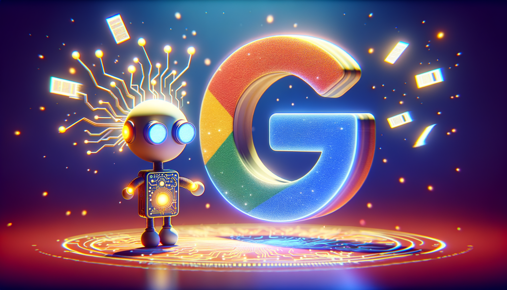 Generate an illustration in a cartoonish style portraying the concept of an AI-powered search engine. The scene includes a large magnifying glass floating above a cityscape, with lines representing search queries radiating out from it. Around it, there should also be a few futuristic skyscrapers symbolizing different data sources with lights within them indicating search activity. Also, represent the Copilot feature as a friendly robot lending a guiding hand to the queries. On one edge of the city, depict a group of people with diverse genders and descents looking appreciatively at the magnifying glass.