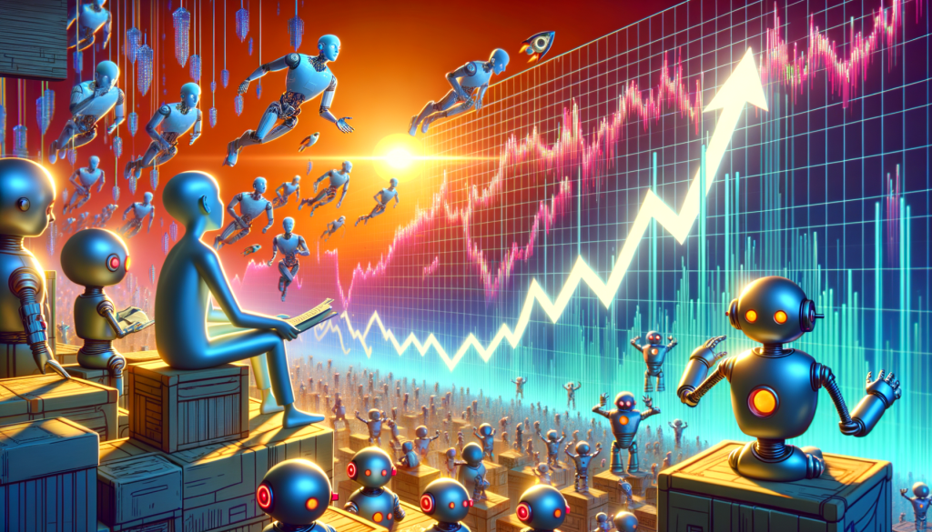 Create a 3:2 aspect ratio illustration in a cheerful, cartoonish and vibrant style, showing a non-descriptive male software engineer adjusting a large, complex graphics processing unit. In the background, show data being processed and transformed into artificial intelligence sub-systems, representing various countries' tech advancements. The overall image should have a positive and light-hearted tone to represent the growing demand for such technology.