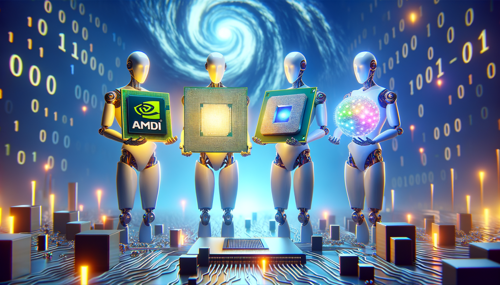 Create a 3:2 aspect ratio illustration in a cheerful, cartoonish and vibrant style, showing a non-descriptive male software engineer adjusting a large, complex graphics processing unit. In the background, show data being processed and transformed into artificial intelligence sub-systems, representing various countries' tech advancements. The overall image should have a positive and light-hearted tone to represent the growing demand for such technology.