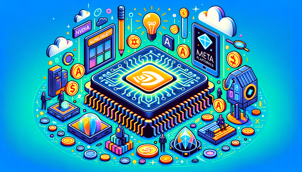 Create a 3:2 aspect ratio illustration in a cheerful, cartoonish and vibrant style, showing a non-descriptive male software engineer adjusting a large, complex graphics processing unit. In the background, show data being processed and transformed into artificial intelligence sub-systems, representing various countries' tech advancements. The overall image should have a positive and light-hearted tone to represent the growing demand for such technology.