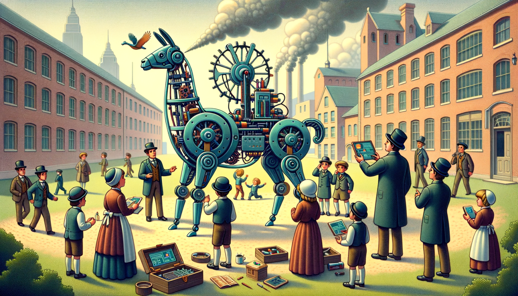 Create a 3:2 aspect ratio illustration in a cheerful, cartoonish and vibrant style, showing a non-descriptive male software engineer adjusting a large, complex graphics processing unit. In the background, show data being processed and transformed into artificial intelligence sub-systems, representing various countries' tech advancements. The overall image should have a positive and light-hearted tone to represent the growing demand for such technology.