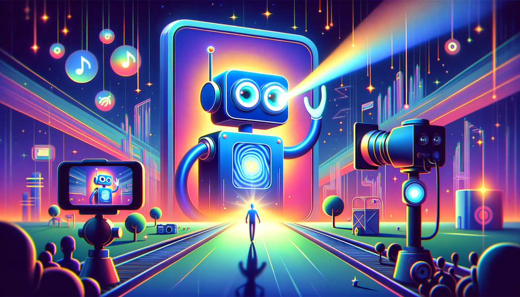 Create a vibrant, 3:2 aspect ratio illustration capturing the essence of the article titled 'Google researchers unveil VLOGGER, an AI that can bring still photos to life'. The scene should depict a stylized AI machine bringing a single still photo of an ambiguous figure to life, making the figure gesture and move. Feature the AI's capabilities of language dubbing, avatars creation for virtual reality, and AI assistant enhancement. Also, subtly illustrate potential misuse concerns, like the creation of deepfakes. Incorporate elements evoking advanced technology and a futuristic ambiance. Avoid a specific animation style and stick to a generally uplifting, positive vibe.