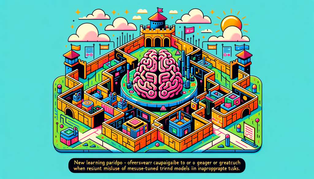 Create an illustration in a vibrant and cheerful style in a 3:2 aspect ratio. The image should vividly describe the core concept of the article. It should represent a new learning paradigm - Non-fine-tunability, designed to prevent misuse of pre-trained models for inappropriate tasks. Show a fortified labyrinth containing a brain-like computer model representing the SOPHON protection framework. The labyrinth's complexity signifies overhead comparable to or greater than training from scratch when fine-tuning in restricted domains, thus resisting misuse of this model. This illustration should be filled with light colors to indicate positivity and bright future prospects of this technology.