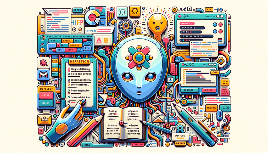 Generate a 3:2 aspect ratio illustration, in a positive and light atmosphere using a bright and colorful stylization of your own choice. The illustration should communicate the theme from an article titled: 'OpenAI’s ChatGPT Breaks Out of Its Box—and Onto a Canvas'. It should ideally incorporate elements related to AI-assisted writing and coding, distinguishable shortcuts for modes, features like condensing text, drafting, adding emojis and trouble-shooting. Further, it can hint at the ability to revert to earlier versions along with the concept of AI as independent task performers, comparing these utilities to other software formats. Finishing touches could suggest the evolution of chatbot formats and future advancements in AI user interfaces. Please avoid including elements related to leadership changes at OpenAI.