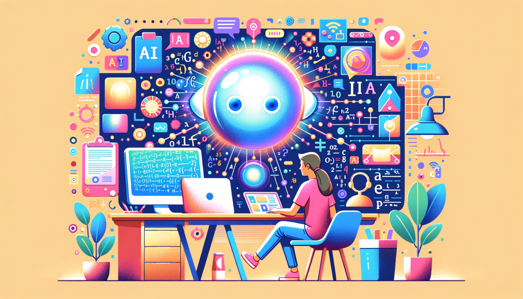Create a bright and cheerful illustration depicting the concept of tech progress with a focus on artificial intelligence. Set in a 3:2 aspect ratio, the image should showcase two distinct entities. The first is a casual user, casually dressed in everyday attire, sitting at their desk, exploring a newfangled AI software on their laptop screen. The second entity is an abstract representation of an AI, visualized as a delightful, glowing orb of light, much like a helpful assistant, projecting glimpses and fragments of mathematical equations, snippets of code, and images, symbolizing the AI's ability for reasoning. Avoid using direct trademarks such as the actual interface or logo of OpenAI. Remember to keep a positive and optimistic tone to the image as a whole.