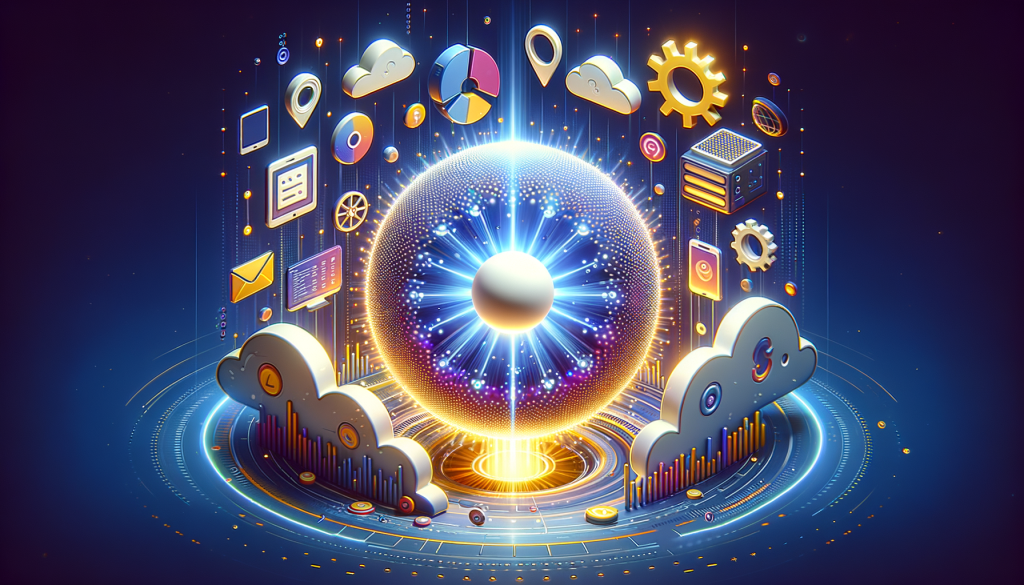 Create a bright and positive digital illustration in a cheerful, light, 3D-animated style that is not specific to any recent studio or artist's work. This illustration should reflect the theme of the TechCrunch article - the unveiling of OpenAI's largest AI model yet, GPT-4.5 code-named Orion. The theme can be visualized in the form of a large, luminous, orb-shaped AI model, signifying Orion, being powered and surrounded by a myriad of data and computing symbols. The AI model doesn't reach the extreme edges of the image, indicating that, despite its significant size, it's not considered a frontier AI model. To represent its enhanced features, show things like file icons circling around it. Lastly, subtly incorporate the imagery of diminishing returns and higher operational costs but in a way that does not detract from the overall optimistic tone of the image.